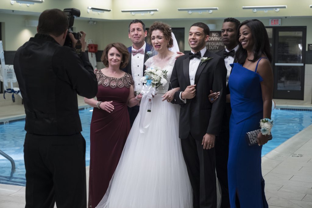 Rachel Dratch, Adam Sandler, and Chris Rock in The Week Of (2018). Photo Credit: Macall Polay/Netflix