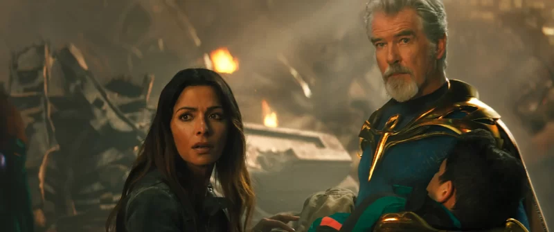 Sarah Shahi and Pierce Brosnan in Black Adam (2022)