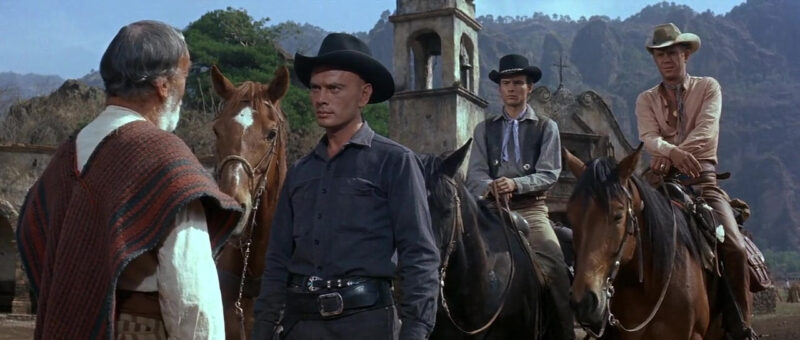 Steve McQueen, Yul Brynner, Horst Buchholz, and Vladimir Sokoloff in The Magnificent Seven (1960)